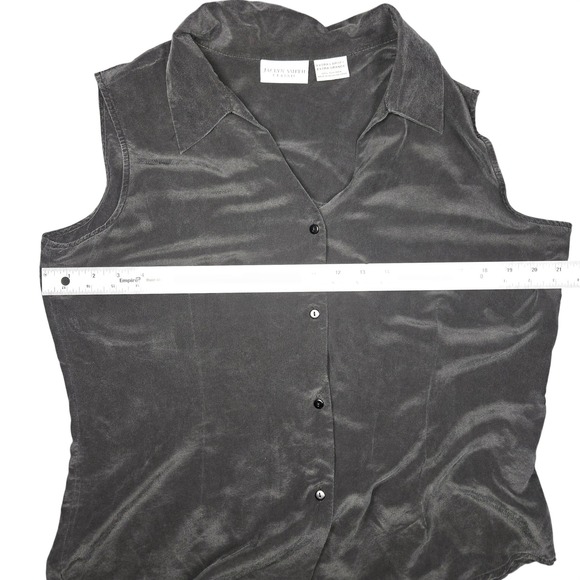 Jaclyn Smith Classic Womens XL Black 100% Silk Sleeveless Button Down Blouse Top - Picture 4 of 5